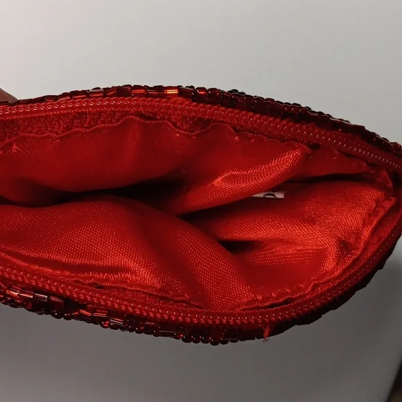 Red hat society vintage beaded hat purple floral bow zippered coin purse - Picture 3 of 4
